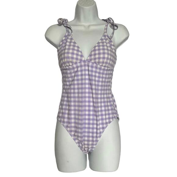 Kona Sol Purple Plaid One-Piece Bathing Suit Small - Picture 2 of 10